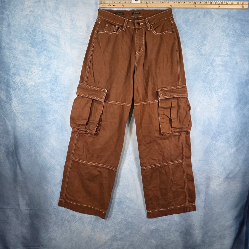 Wild Fable Brown Mid-Rise Baggy‎ Cargo Pants White Contrast Stitch Size 2/R